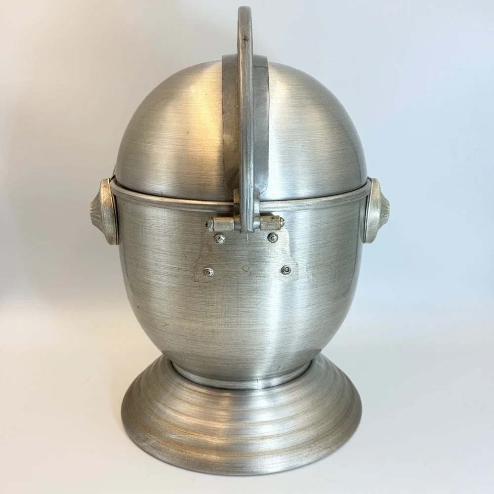 Vintage Knight Helmet Ice Bucket Aluminum Medieval Barware Silver Tone Insulated